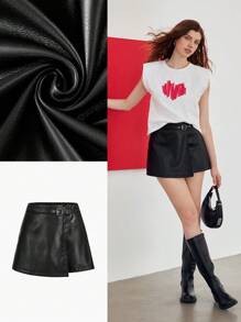 MOTF STUDIO PU LEATHER BUCKLE WAIST SKORT