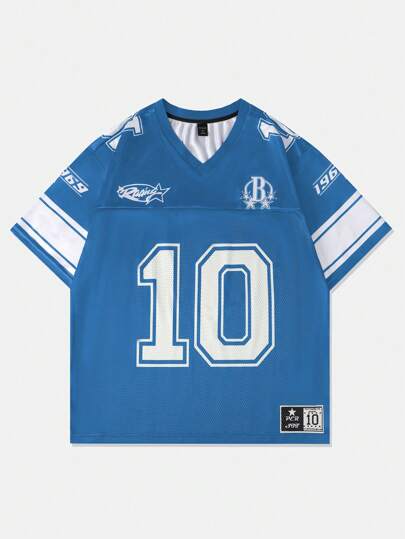 Street Life Men's Mesh Panel Sports Football Jersey Style T-Shirt , Summer, School