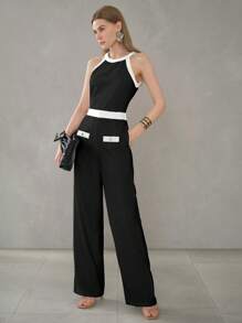 MOTF PREMIUM MONO CON CUELLO DE HALTER, BOLSILLOS EN SESGADO Y RIBETE CONTRASTADO - Blanco y Negro - Ver 4