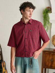 SWAVVY Áo sơ mi nam tay ngắn kẻ sọc rộng rãi, dáng hộp, Y2K - Nhiều màu - Xem 1