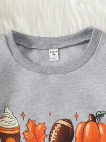 Teen Girl Fall Simple Print Round Neck Long Sleeve Sweatshirt - Grey - View 4