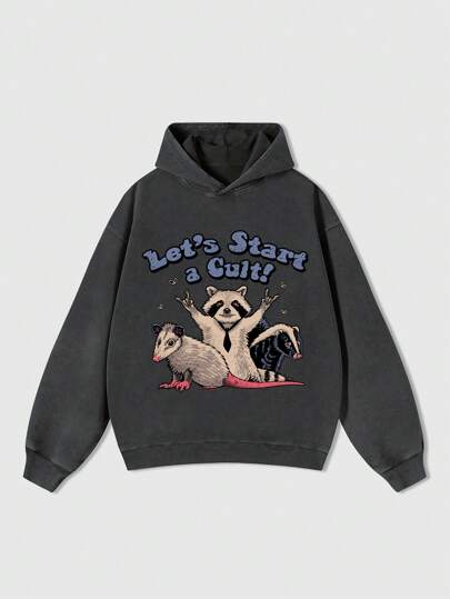 Sudadera con capucha de ajuste holgado con estampado de letras casual para hombre