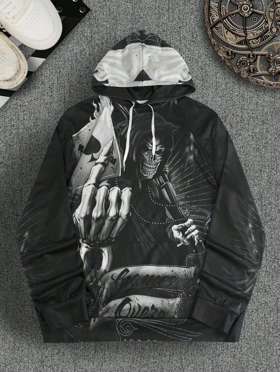Manfinity LEGND Men's Plus Size Skeleton Print Hooded Sweatshirt - Multicolor - View 1