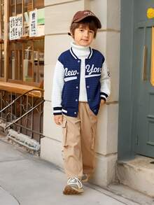 SHEIN Explorewe 1 件装年轻男孩韩版纹理面料棒球夹克，适合日常、上学、运动、秋冬季 - 彩色 - 查看 8