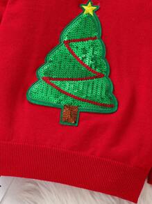 1 件年轻男孩圣诞老人休闲舒适时尚简约设计实用百搭厚红色毛衣，适合日常穿着、上学、郊游、运动、圣诞节、秋冬季 - 紅色 - 查看 3