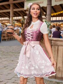 SHEIN Frenchy Vestido feminino rosa renda patchwork Oktoberfest