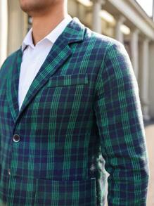 Manfinity Mode Bộ đồ vest nam dài tay kẻ caro cài nút cổ chữ V phía trước và quần - màu xanh lá - Xem 4