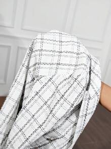 SHEIN Clasi Elegant Chic White Gold Line Tweed Ladies Blazer White Long Sleeve Blazer  Plaid Women Blazer  Winter Women Clothes Fall Women Clothes - White - View 8