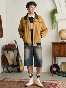 Manfinity VCAY 男士复古拼布宽松长袖羊毛梭织夹克，适合秋冬