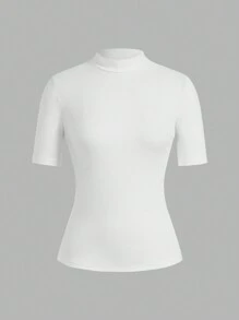 SHEIN EZwear Casual 2pcs/Set Women 95% Cotton Turtleneck Fitted Long Sleeve Base Layer T-Shirt Set - Black and White - View 5