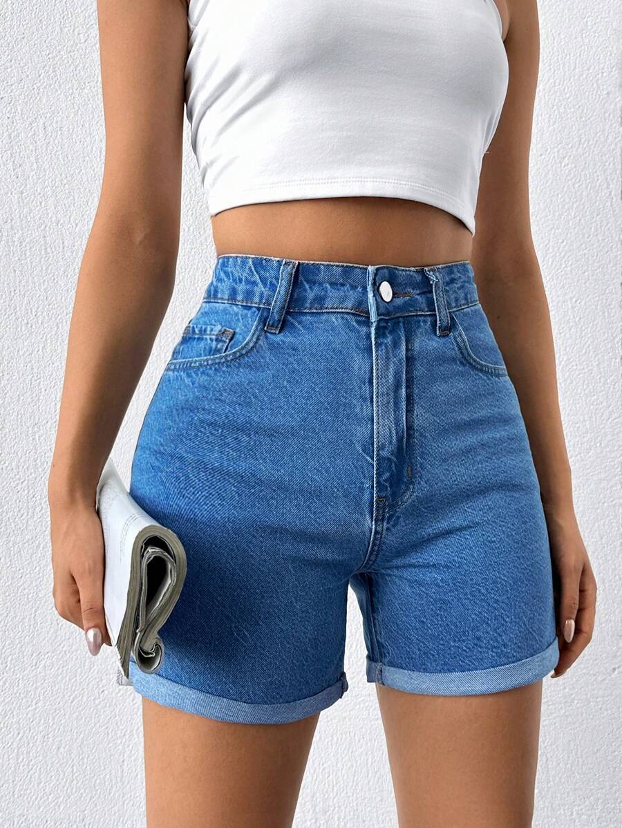 EURMUSE High Waist Roll Up Hem Denim Shorts