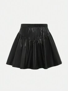 SHEIN Váy mini đơn giản, dễ mặc, phong cách Halloween, chất liệu da giả Gothic, lưng chữ V, dành cho nữ tuổi teen - màu đen - Xem 2