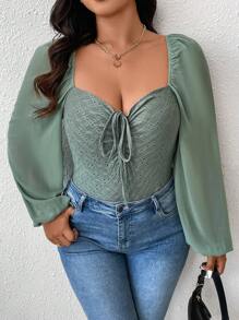 SHEIN Frenchy Áo cánh nữ màu xanh lá cây cỡ lớn giản dị tối giản phong cách Pháp - màu xanh lá - Xem 5