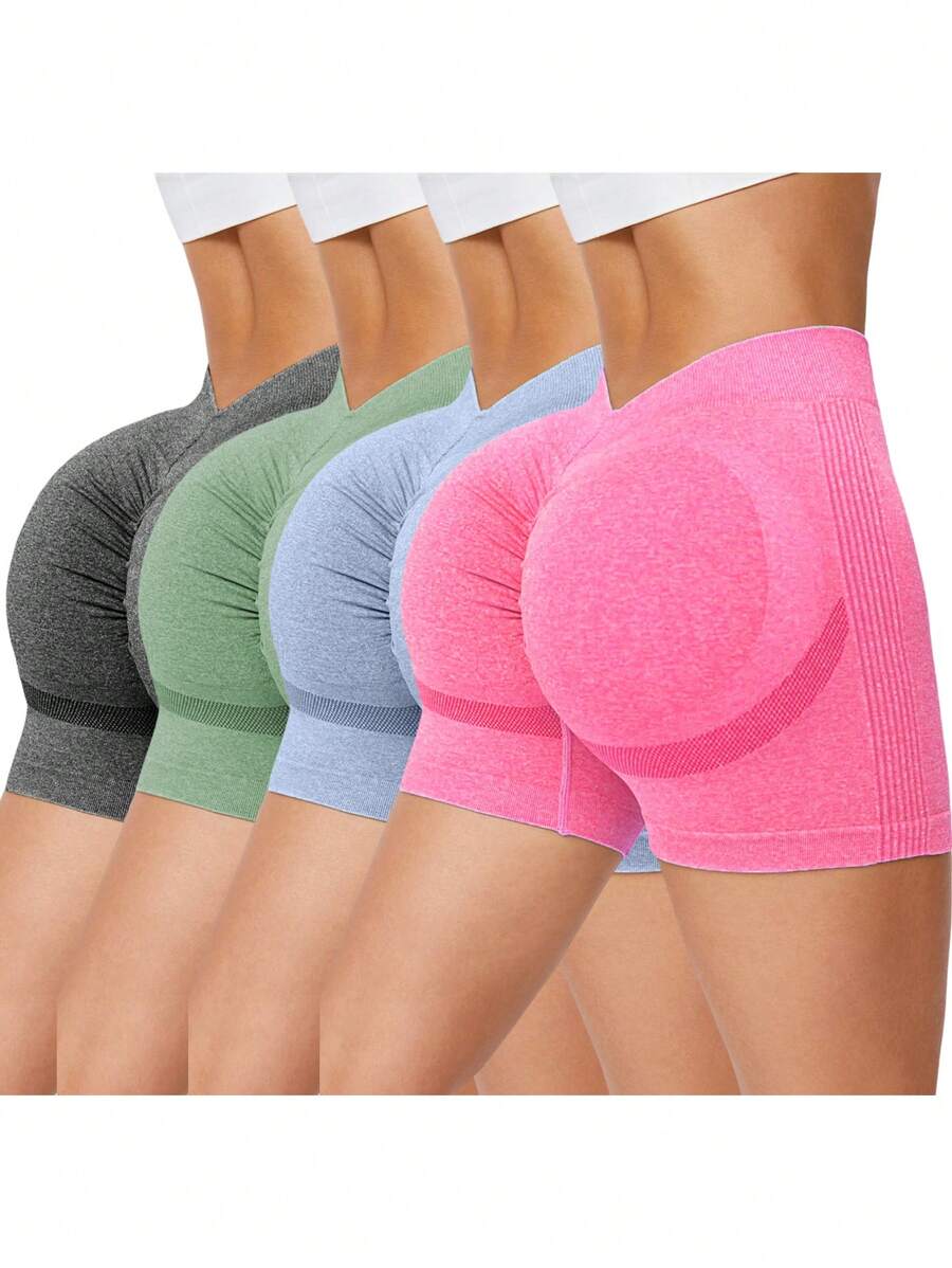 Velisys 女士高腰无缝运动短裤，褶皱腰身，性感提拉，瑜伽健身弹力舒适，运动女士运动短裤，健身短裤，骑行短裤 - 彩色 - 查看 1