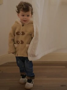 SHEIN Baby Boy Cute Thick Knitted Blend Winter Jacket - Apricot - View 12