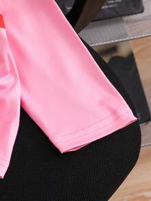 SHEIN 女宝宝时尚街头风格赛车与字母印花圆领长袖休闲上衣 - 粉色 - 查看 5