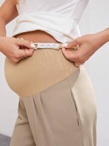 SHEIN 孕婦褶皺可調節腰圍直筒褲 - 卡其色 - 查看 6