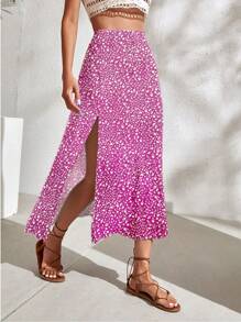 Breezaya 夏季碎花开衩下摆休闲半身裙 - 彩色 - 查看 1