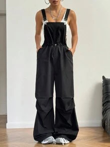 StreetHx 黑色美式收腰阔腿女式连体裤，街头风格运动百搭 - 黑色 - 查看 3