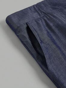 DreamSkyne Quần dài rộng rãi màu trơn cỡ lớn, mặc hàng ngày - Màu xanh hải quân - Xem 4