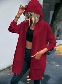 SHEIN LUNE Women's Simple Printed Hooded Long Sleeve Cardigan - Multicolor - View 5