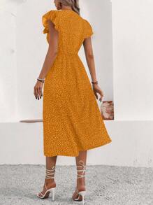 Breezaya 女士圆点印花纽扣连衣裙 - 黃色 - 查看 2
