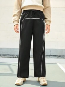 SHEIN Pantaloni neri con design a blocchi di colore, vestibilità morbida, adatti per ragazze pre-adolescenti per sport all aperto, escursioni, campeggio e uso casual in città, alla moda