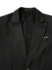 Calvornis Áo khoác blazer đen dài tay cài nút cổ bẻ cho nam và quần âu công sở ôm vừa vặn - màu đen - Xem 4