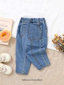 Cozy Pixies Quần Jeans Xanh Denim Cà Rốt Thời Trang Thường Ngày Cho Bé Trai, Quần Áo Ngoài Trời Cho Bé Trai - Rửa trung bình - Xem 1