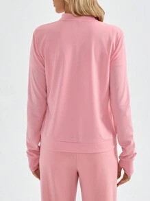 TaskEZ Áo khoác phẫu thuật đồng phục điều dưỡng cổ đứng dài tay màu trơn - Hồng - Xem 2