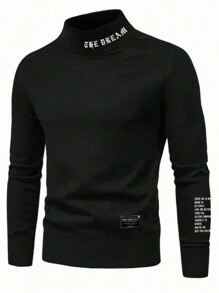 SHEIN Teenage Boys' Casual Black Collar Letter Embroidery Long Sleeve Hoodie Jacket