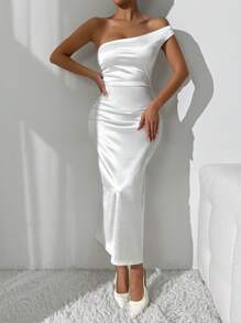 Chiquease Asymmetric Off-The-Shoulder Fitted Elegant Dress - White - View 7