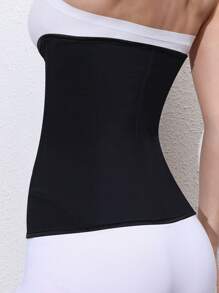 Solid Color Front Button Waist Trainer - Black - View 5