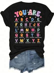 SHEIN Unity 女式可爱彩色印花圆领短袖T恤图案T恤女式上衣