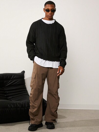 Forever 21 Men's Distressed Knit Sweater In Black
