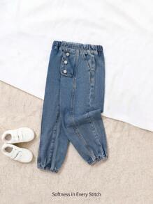 Cozy Pixies Young Boy Design 前扣口袋蓝色牛仔慢跑裤 - 中等水洗藍 - 查看 1