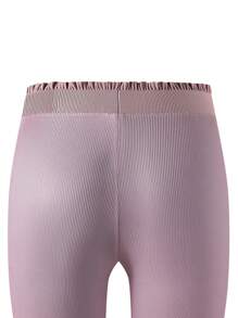 2pcs Tween Girl Plain Color Ribbed Waist Trim Long Leggings Set - Multicolor - View 3