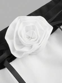 SHEIN MOD 大码黑白撞色花卉优雅办公休闲阔腿裤 - 白色 - 查看 3