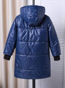 Tween Boys 1pc Hooded Padded Coat For Winter - Navy Blue - View 2