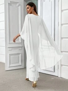 SHEIN Belle Damska cekinowa szalowa elegancka formalna sukienka na bal, biała półformalna sukienka, na urodziny, gości weselnych, przyjęcie z okazji ukończenia szkoły na przyjęcie świąteczne - Biały - Zobacz 2