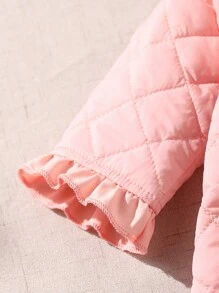 SHEIN Baby Girl Hooded Padded Coat With Bow, Cute And Comfortable Padded Coat 2023/2024 New Collection