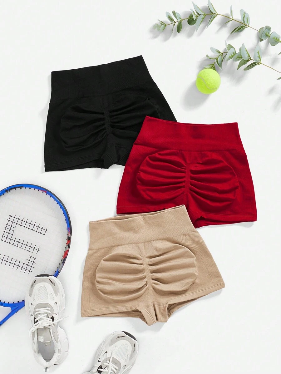 Easithlete Women's Solid Color Ruched Casual Sports Shorts - Multicolor - View 1