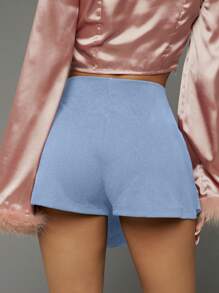 Hauture O-Ring Detail Foldover Wrap Skort - Blue - View 2