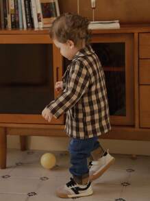 SHEIN Toddler Plaid Pattern Woolen Casual Jacket - Multicolor - View 10