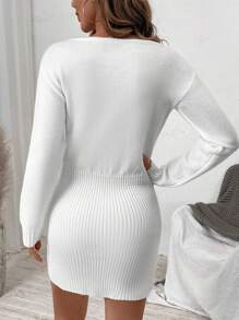 SHEIN LUNE Robe-pull côtelé près du corps à col rond oversize à manches longues pour automne/hiver pour femmes