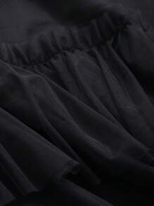 FRIFUL Women's Crew Neck Mesh Contrast Long Sleeve Casual Loose Blouse,Ruffle Sheer,Back To School Clothes - Black - View 7