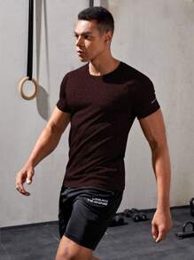 Manfinity Sport Corelite Boyfriend Style Men Reflective Detail Marled Top-Stitching Raglan Sleeve Sports Tee Workout Tops