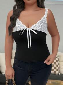 Flirla Top de tirantes de talla grande para mujer con decoración de mariposas y parche de encaje, verano