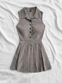 Soleia 女式休闲无袖格子印花开衩下摆褶皱连衣裙 - 彩色 - 查看 3