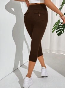 SHEIN Essnce Women's Solid Color Pocket 3/4 Casual Leggings